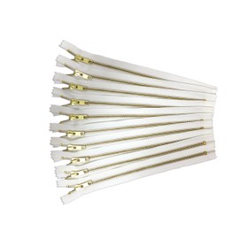 Gold Metal Zippers in White No. 5 YKK Zipper Pack of 12 8 inch