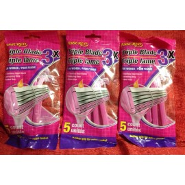Assured 15 Triple Blade Razors Lubricating Strip - Rubber Handle - Stainless Steel - New