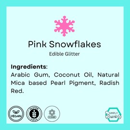 Dye-Free Edible Glitter Snowflakes - Vegan, Gluten-Free & Non-Toxic | Perfect for Cakes, Cupcakes, Drinks & Desserts by Simply Sucré (Pink, 1 Jar)