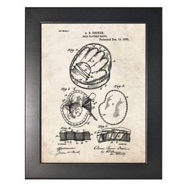 BaseBall Player's Glove Patent Art Old Look Print in a Smooth Black Wood Frame (11" x 14") M11030