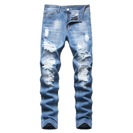 Liuhond Men's Ripped Distressed Destroyed Straight Fit Washed Denim Jeans Pants(3332Blue, 36)