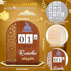 Seeloowy Ramadan Advent Calendar with LED Light Wooden Countdown Calendars Decorations for Home, Days Til Eid 2 24, Ramada Gift Muslim Islamic Decorations Ramadan and Eid Decor