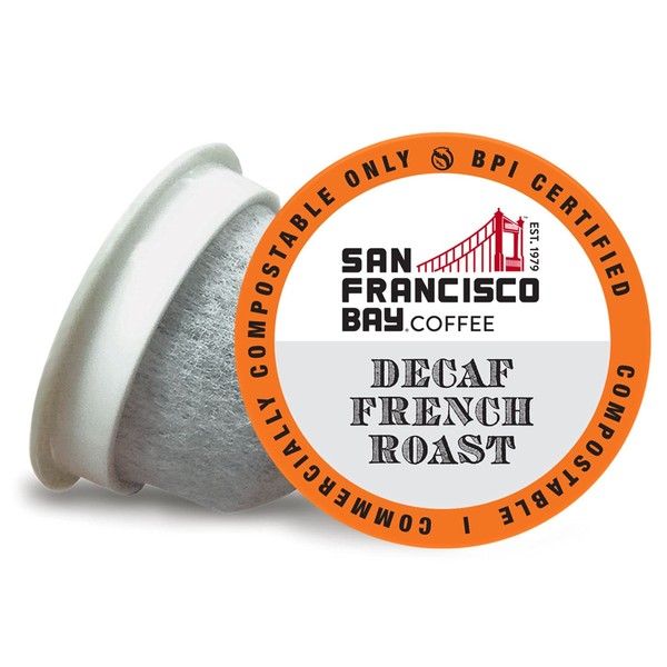 San Francisco Bay Compostable Coffee Pods - DECAF French Roast (120 Ct) K Cup Compatible including Keurig 2.0, Dark Roast, Swiss Water Processed