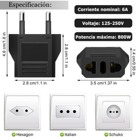 タフコ(Tafuco) Adaptador de Enchufe para Europa,Adaptador de Enchufe Tipo C,Adaptador de Corriente de EE. UU. a Europa,Adaptador convertidor de Clavijas para Europa Power Converter,4 Unidades,Negro