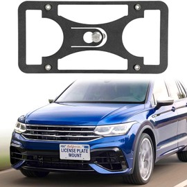 Heavy Duty Front License Plate Holder Compatible with Volkswagen Tiguan 2018-2023 No Drill Tow Hook License Plate Frame Rattle Proof Replacement Bracket with Mounting Kit for Easy Installation