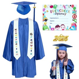 Graduation Gown Cap Tassel Set 2025 for High School and Bachelor, Children, Blue, 33