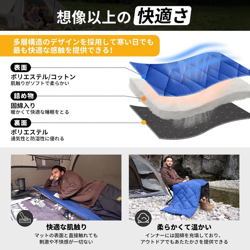 KingCamp Cot Mat, Foldable, Ultra Lightweight, Anti-Slip, Fixable, Cotton Filled