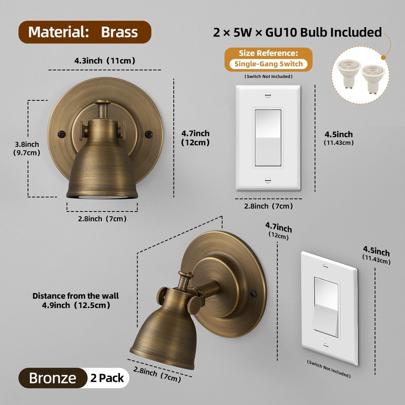 Bronze Small Wall Sconce Hardwired Set of 2 - Vintage