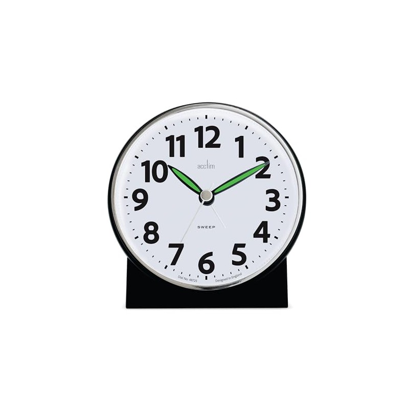 Acctim Micah Alarm Clock, Analogue Display, Non-Ticking, Blue LED Backlight,