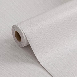 FUKU MON White Gray Grasscloth Fabric Wallpaper 23.6" X 393" Thick Classic Neutral Grassweave Contact Paper for Walls Cabinets Bedroom Counter Top Liners Fireplace