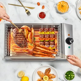 Smokeless Indoor Grill, 1800W Commercial Stainless Steel Electric Grill with Non-Stick Cooking Surface, 122-302℉ Adjustable Temperature Electric Grill, Indoor Grill BBQ Grill for Restaurant Camping