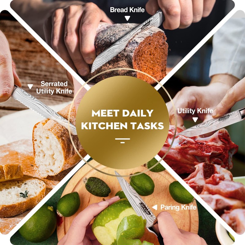 SCOLE® Chef Knife Ultra Sharp Kitchen Knife Set 7-Piece, Premium