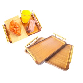 SilkNavAnchor Bamboo Serving Tray with Gold Handles - Small Wood Serving Tray for Breakfast in Bed, Coffee Table, Dinner & bar - Decorative Bed Table Tray for Kitchen or Bedroom（11.8" x 7.5" x 2"）