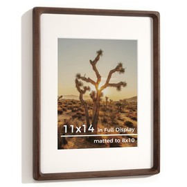RICHFOCUS 11x14 Picture Frame USA-Sourced Natural Walnut Solid Wood Photo Frame Handcrafted Rounded Corner Wooden Frame with Real Glass Display Photos 8x10 with Mat or 11x14 Without Mat