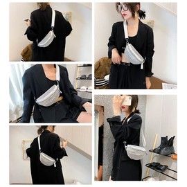 Shiny Rhinestones Crystal Waist Bag Fanny Pack for Women Girls Small Belt Bum Bag Crossbody Cell Phone Pouch for Party Beach Travel