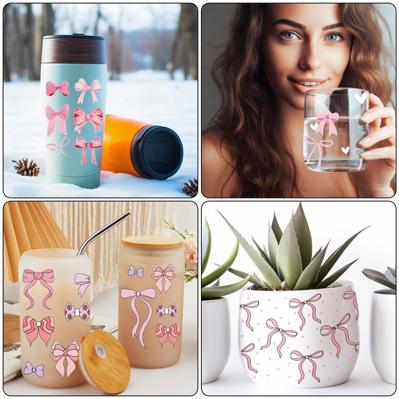 8 Sheets Bow Theme UV DTF Cup Wrap Transfer for