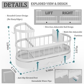 Sponge Holder for Kitchen Sink with Brush Holder and Non-Slip Silicone Support, Kitchen Sink Organizer for Sponge with Rustproof Plastic Base, Soap Dispenser Storage Accessories (White, High)