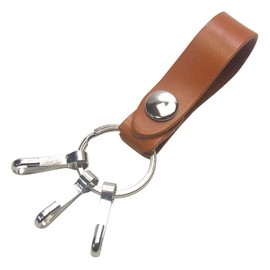 [highstyle] Tochigi Leather Key Chain, Made in Japan, Tochigi Leather, 3 Key Hook Type, Belt Loop Key Chain, silver/camel