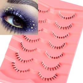 outopen 7 Pairs Bottom Lashes Clear Band Wispy Natural Look Lashes Japanese Manga Style Spiky Anime Lower Lashes Dramatic DIY Cosplay Bottom Eyelashes Reusable (A02)