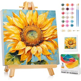 Paint by Numbers Adults with Frame, DIY Sunflower Paint by Numbers Adult, Painting by Numbers Set for Gift and Home Decoration, 20 x 20 cm, Without Easel