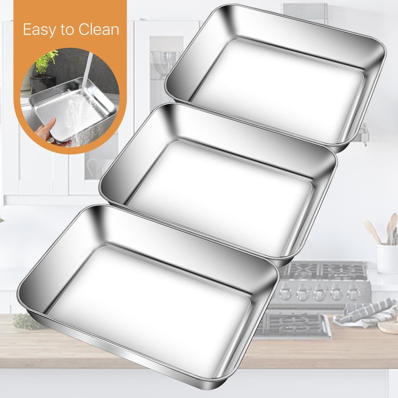 Aemygo Set of 3 Breading Pans, Stainless Steel Breading Tray