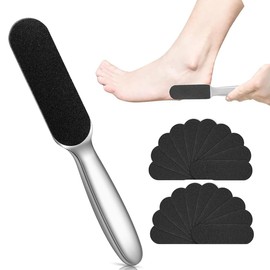 JEYORZY Foot File, 1 x Stainless Steel Callus Remover Double-Sided and 20 Replacement Sandpaper, for Hardened or Dry Skin, Callus File, Foot Care, Callus Remover for Hand and Foot