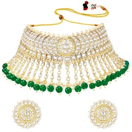 Aheli Gold Plated Kundan Studded Choker Necklace & Stud Earrings Ethnic Fashion Jewellery Set Gift for Women