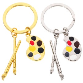 WRITWAA 2 Pieces Palette and Brush for Artist Charm Pendant Keychain Artist Student Graduation Keychain Artist Painter Jewelry Gift For Artist Art Students, silver