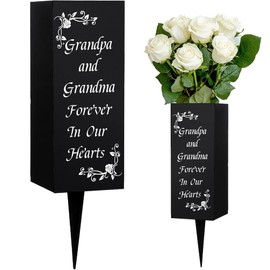 WEBEEDY Grandparents Cemetery Vases Decoration for Grave Metal Vase with Spikes Flowers Grave Decorations Memory Sign for Cemetery Grandpa Grandma Funeral Father's Day Memorial Day,3.15x7.87 Inch