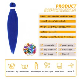 Braiding Hair Pre Stretched for Women Hair Extensions Box Braids Soft Synthetic Knotless Yaki Texture Hot Water Setting Braid Blue (24inch 3Packs)