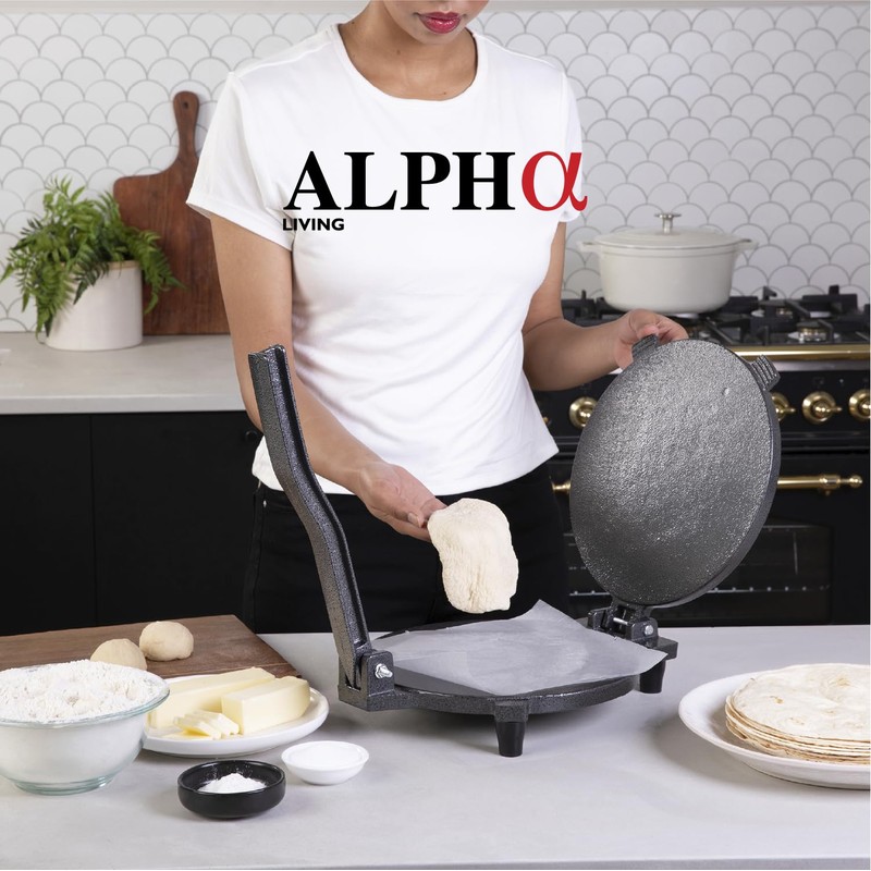 ALPHA LIVING Tortilla Press – 10 Inch Cast Iron Quesadilla