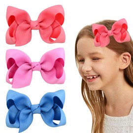 YOCDNOV Pack of 6 Bows Hair Clips - Ponytail Clips 3 Inches, Duckbill Hair Bow for Teenage Girls Hair Accessories (Cinnamon + Pink + Blue)