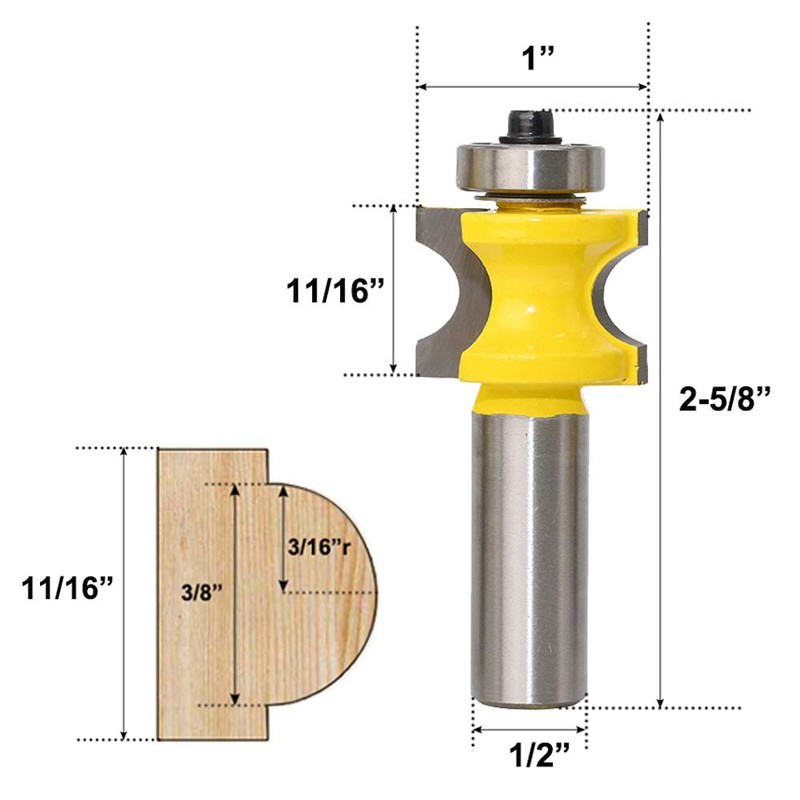 Bestgle Set of 5 Half Round Bullnose Router Bits Set