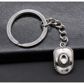 Silver Cowboy Cowgirl Hat Pendant On A Silver Split Keyring Keychain!!