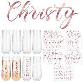 LemonRoad 21 Pcs Bridesmaid Champagne Flutes Set 8 Stemless Champagne Flutes 9 oz 13 Transfer Stickers Bride Maid of Honor Gift for Weddings Engagement Bachelorette Bridal Shower Party