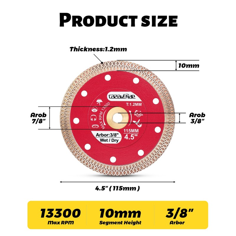 Casaverde 4.5" Super Thin Diamond Tile Blade with 3/8" Arbor,Cutting