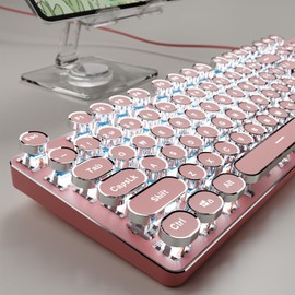 SEUNKWANG EWEADN TK100 Typewriter Keyboard Wired Mechanical Keyboard, 104 Keys Aesthetic Typewriter Keyboards with White Backlit, Anti-Ghosting, Blue Switch Wired Cute Keyboards-Pink