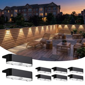 Peasur 8 Pack Solar Fence Lights Outdoor, Railing Light Solar Powered, IP65 Waterproof Led Deck Solar Lights for Outside Backyard Balcony Porch, Warm White