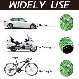 JUSTTOP 4 Pack Handmade Crystal Rhinestone Car Tire Valve Stem Caps, Universal for Cars, Trucks and Motorcycles - Green