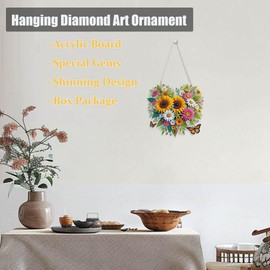 Eiflow DIY Diamond Ar Hanging Kit, Special Diamond Painting Pendant Kit for Adults, 5D Acrylic Gem Art Painting Board Ornament (Yellow-Sunflower)