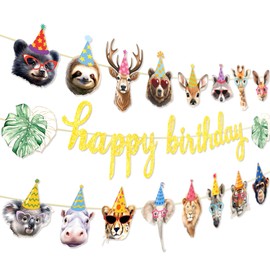 Jungle Birthday Party Decoration Happy Birthday Banner Safari Jungle Animal Banner for Party Supplies Theme Festival Decoration