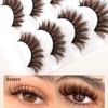 5 Paare 3D Brown Falsche Wimpern Katzenauge, Flauschiges Volumen Curly