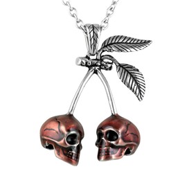 CONTROSE Jewelry Cherry Skull Necklace Pendant (28" necklace - 316L Stainless Steel)