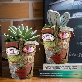 TourKing Brutalist Abstract Beauty Flower Pot Ornaments Head Planter Pots Colorful Face Art Resin Flower Pot
