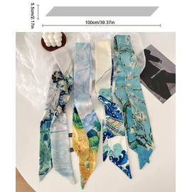 SFBBCLOZ Bandeau Scarf for Bag Purse Scarf for Handbags Headband Scarf for Women Hair Ribbons for Women Handbag Scarf Hair Scarf Skinny Scarf Silk Ribbon Scarf Neck Scarf for Women 4 Pack 08