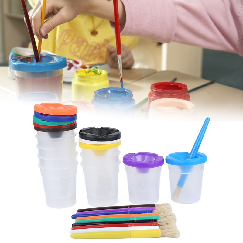10 Pieces Spill Proof Paint Cups Kids Painting Set with