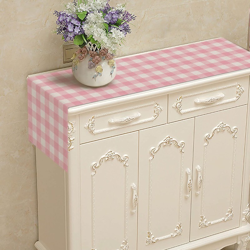 Nepnuser Linen Pink and White Buffalo Check Plaid Table Runner