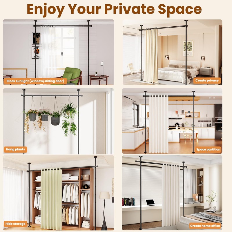 Bonpally Room Divider Curtain Rod, No Drilling Room Separator for