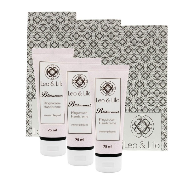 Gift Set of 3 Flowers Noise Peony Hand Cream 75 ml Each with Leo and Lilo for Dry and Damaged Hands Gift Box.