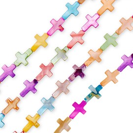 Firstmeet 25Pcs Natural Mother of Pearl Beads 10x15mm Cross Shell Beads for Jewelry Necklace Bracelet Earrings Making(DIY-1010-Cross/ColorS)